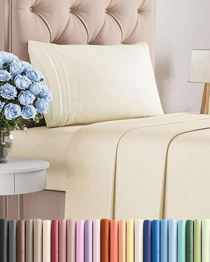 Twin Size 3 Piece Sheet Set - Comfy Breathable & Cooling Sheets - Off White | Hotel Luxury Bed Sheets for Women & Men, Deep Pockets, Easy-Fit, Extra Soft and Wrinkle Free Sheets, Oeko-Tex Bed Sheet Set