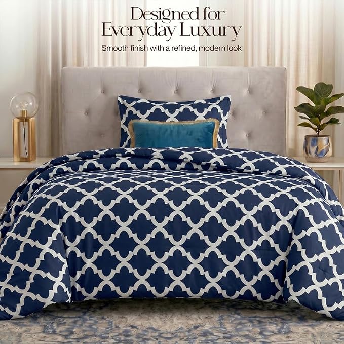 Utopia Bedding 2 Pc Twin Comforter Set, Printed Comforter, Navy | Comforter Set Includes Comforter (64x88) Inches, 1 Sham (20x26) Inches. Soft Microfiber Down Alternative, Machine Washable.