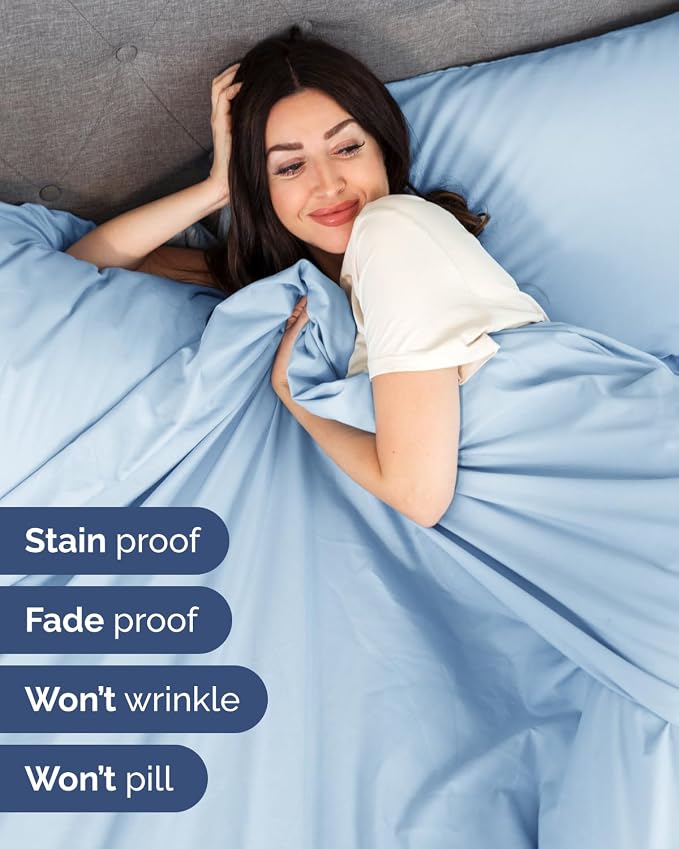Flex Top Split Head King 6 Piece Sheet Set - Soft & Cooling - Light Blue | Ultra Soft Hotel Luxury Bedding Set w/ 8-16 Inch Deep Pockets, 1 Flat & 1 Split-Head Fitted Sheet & 4 Pillowcases, Fade Free