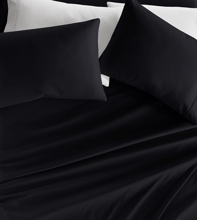 Linen Market Brushed Microfiber Twin Sheet Set 3 Piece – Oeko-TEX Certified Ultra Soft & Wrinkle-Free - 16" Deep Pocket Sheets - Easy Care Twin Size - Black