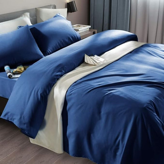 SONORO KATE Bed Sheet Set Super Soft Microfiber 1800 Series Luxury Egyptian Sheets Fit 18-24 Inch Deep Pocket Mattress Wrinkle-6 Piece (Navy Blue, Full)