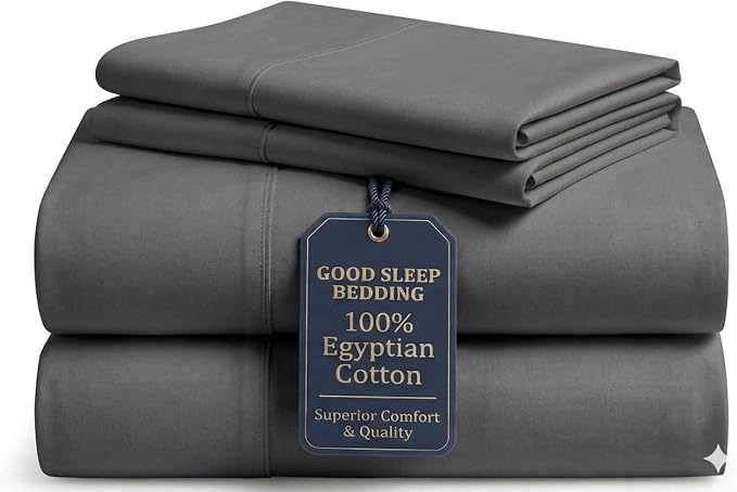 Good Sleep Bedding 100% Egyptian Cotton Sheets Queen Size, 4 Piece Silky Sateen Weave Queen Bed Sheets, Ultra-Soft & Durable Hotel Luxury, 16 Inch Deep Pocket Queen Sheets - Dark Gray