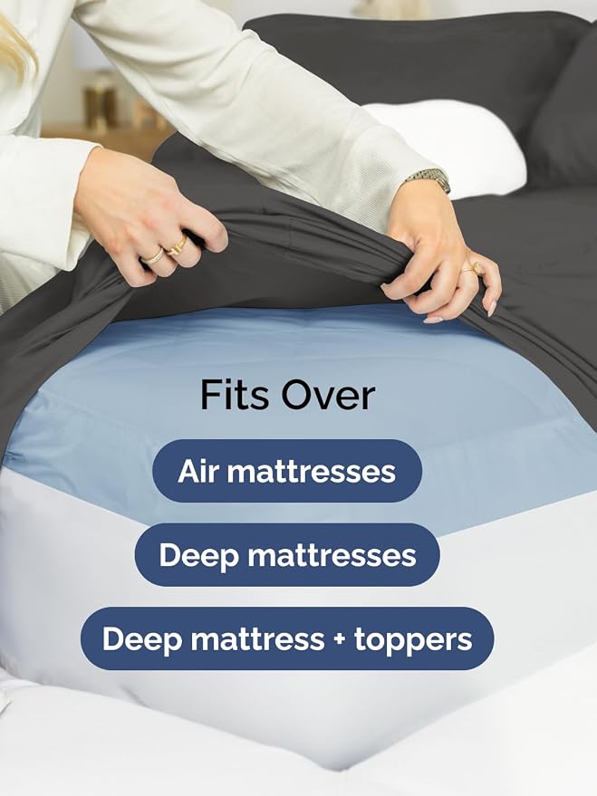 Extra Deep Queen Sheet Set - 4 Piece Breathable & Cooling Sheets - Charcoal | Easily Fits 18 to 24 inch Mattress - Ultra Soft, Wrinkle & Fade Free with Extra Deep Pockets - Comfy Hotel Luxury Bedding