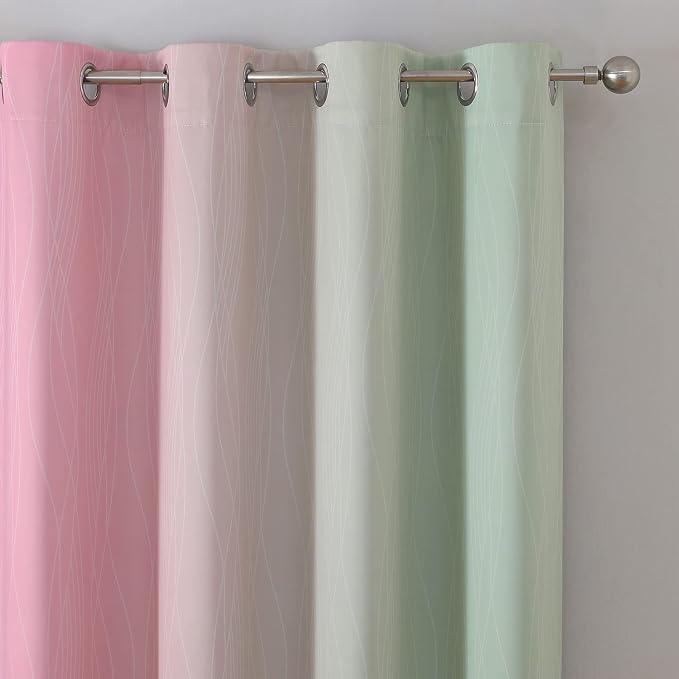 Sage Green and Pink Ombre Blackout Curtains for Bedroom | Room Darkening Curtains 54 Inch Long for Living Room,Thermal Insulated,Light Blocking Grommet Window Drapes,52Wx54L,2 Panels