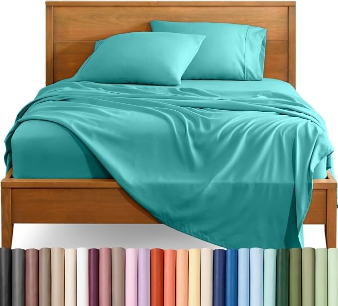 Bare Home Split King Sheet Set - 1800 Ultra-Soft (Split King, Turquoise) | Deep Pockets 6 to 15 Inches, Breathable, Hypoallergenic, Hotel Luxury, Easy Fit, Soft, All-Season