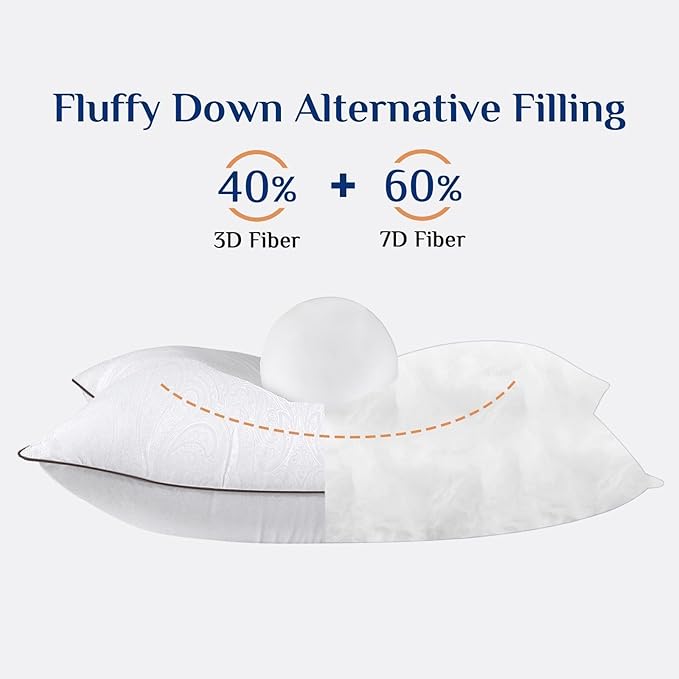 JOLLYVOGUE Soft King Pillows 2 Pack, Cooling and Firm Pillows with Oeko-Tex Certified Down Alternative Filling for Side, Back, and Stomach Sleepers, Hotel Collection