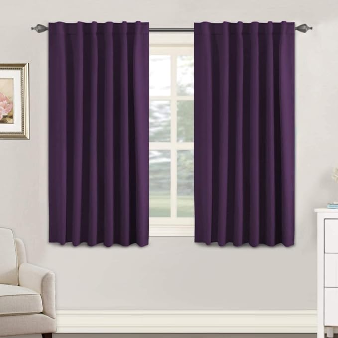 H.VERSAILTEX Blackout Curtains Thermal Insulated Window Treatment Panels Room Darkening Blackout Drapes for Living Room Back Tab/Rod Pocket Bedroom Draperies, 52 x 54 Inch, Plum Purple, 2 Panels