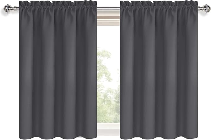 DWCN Short Blackout Curtains 42 x 36 Inch for Kitchen RV Bunk Dark Grey | 2 Panels Set, Kitchen Window Curtains Over Sink, Thermal Insulated, Light Blocking, Rod Pocket Drapes for Small Window