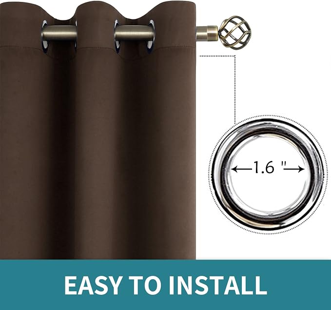 BGment Brown Blackout Curtains for Bedroom 63 Inch Long - 2 Panels | Grommet Top, Black Out, Room Darkening, Sunblock, Thermal Insulated, Window Drapes for Kids Boys Room, 42x63 Inch