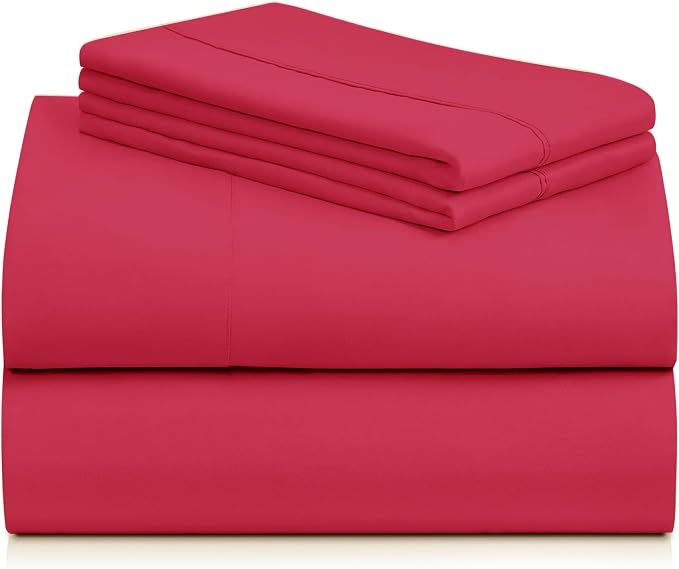 LuxClub Queen Size Sheet Set, Cooling & Soft Deep Pocket Bed Sheets, 4PC | LuxClub Silky Fitted Sheet & Pillowcase Sets, Breathable Hotel Luxury Bedding for Mattress Wrinkle Free, Red