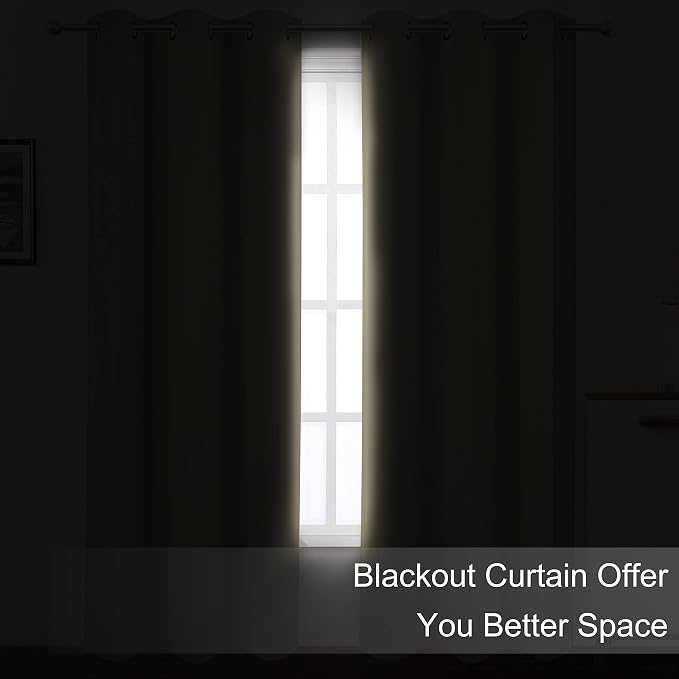 Blackout Curtains 42 x 95 inch/Beige Curtains Set of 2 Panels/Thermal Insulated Room Darkening Bedroom Curtains