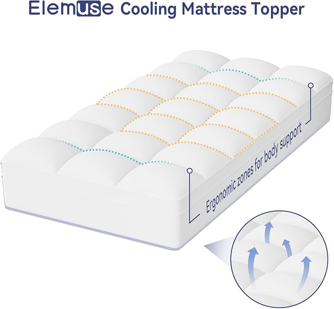 ELEMUSE Twin Mattress Topper, Extra Thick Pillow Top Mattress Pad Cover | Plush soft breathable bed topper for back pain relief, with elastic deep pocket and overfilled down alternative filling