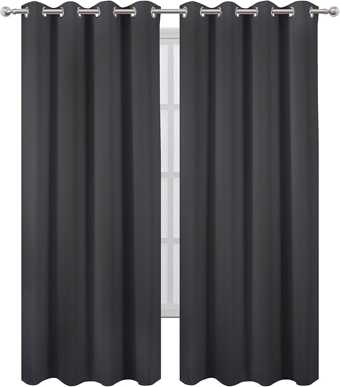 Blackout Curtains 52 x 90 inches Long Dark Grey Curtains Set of 2 Panels Thermal Insulated Room Darkening Curtains for Bedroom