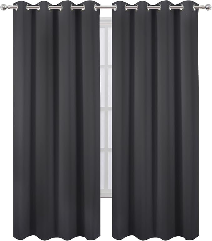 Blackout Curtains 52 x 84 inches Long Dark Grey Curtains Set of 2 Panels Thermal Insulated Room Darkening Curtains for Bedroom