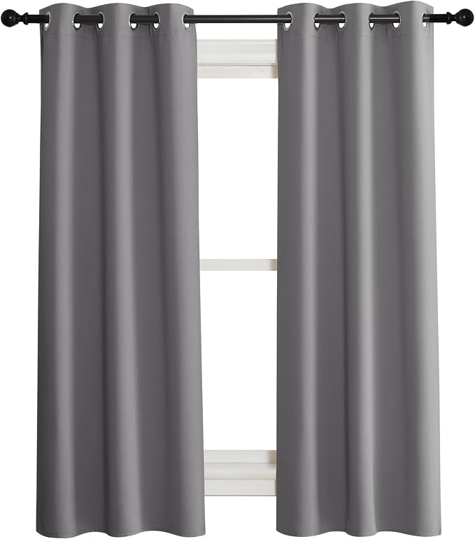 NICETOWN Grey Blackout Curtains for Bedroom 37" Wide x 50" Long 2 Panels | Short Curtains with Black Liners Solid Thermal Insulated Full Room Darkening 2-Layer Lined Drapes Energy Efficiency Decor