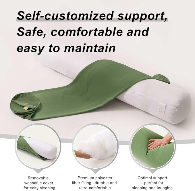 Body Pillow for Adults,Long Round Pillow,Big Cylindrical Pillow,Large Full Bolster Pillows for Side Sleepers (Olive Green, 59"*7.87")