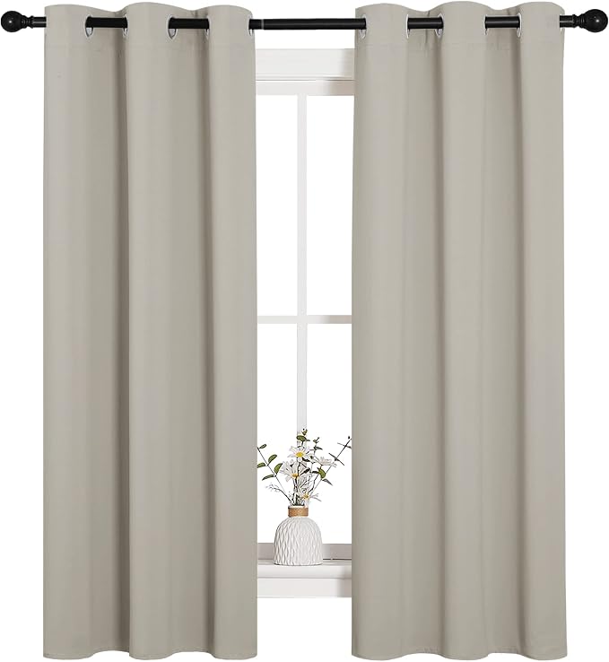 NICETOWN Natural Room Darkening Curtains for Kitchen 34" w x 63" L 2 Panels | Short Curtains for Bedroom Living Room Girls Room Cafe Windows Thermal Insulated Room Darkening Panels Light Blocking Decor