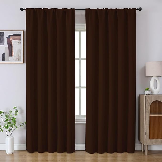 Joydeco Blackout Curtains 96 Inches Long for Bedroom, Thermal Insulated Black Out Curtains 2 Panels Set, Room Darkening Drapes for Living Room, Window Drapes(W52 x L96 Inch, Chocolate)