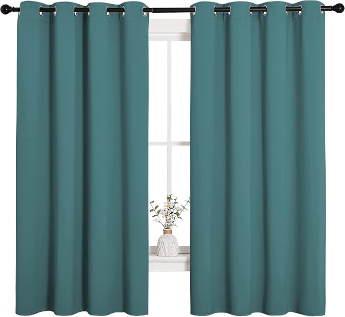 NICETOWN Bedroom Blackout Curtain Panels, 1 Pair, 55 by 68-inch, Sea Teal | Blackout Draperies Thermal Insulated Solid Grommet Blackout Curtains/Drapes