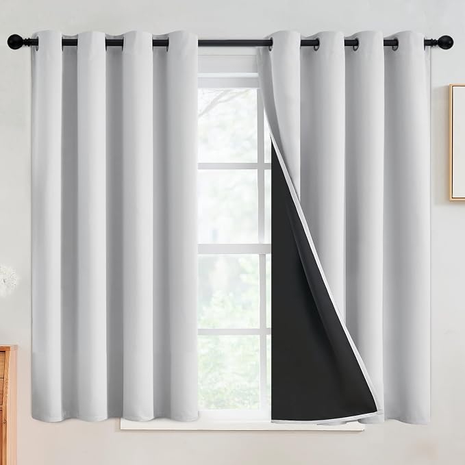 SimpleHome White 100% Blackout Curtains Room Darkening Living Room 54 Inch | Curtains for Bedroom,Thermal Insulated Grommet Window Drapes,Curtains for Living Room with Black Back,52 x 54 Inch,2 Panels