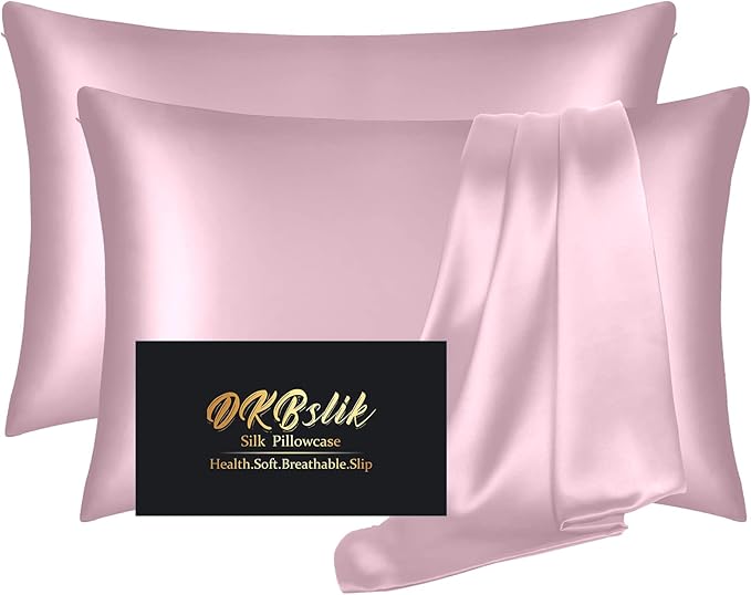 Silk Pillowcase 2 Pack, Mulberry Silk Pillow Cases Queen Size Set of 2, Anti Acne Silk Pillowcase for Hair and Skin, Natural Silk Satin Pillowcases Gifts for Women Men 2 Pack with Zipper, Light Pink