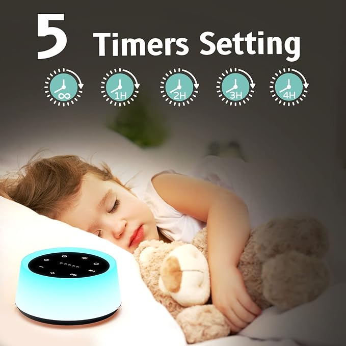 ColorsNoise Sound Machine and White Noise Machine with 30 Soothing Sounds 12 Colors for Kids Adult Baby Night Light with Memory Function for Home Office (Black)