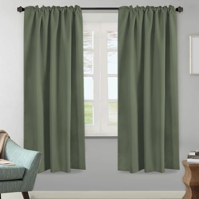 H.VERSAILTEX Blackout Curtains Thermal Insulated Window Treatment Panels Room Darkening Blackout Drapes for Living Room Back Tab/Rod Pocket Bedroom Draperies (2 Panels, Bronze Green, 52 x 72 Inch)