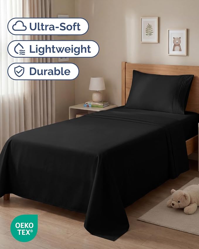 Twin Size 3 Piece Sheet Set - Comfy Breathable & Cooling Sheets - Black | Hotel Luxury Bed Sheets for Women & Men, Deep Pockets, Easy-Fit, Extra Soft and Wrinkle Free Sheets, Oeko-Tex Bed Sheet Set