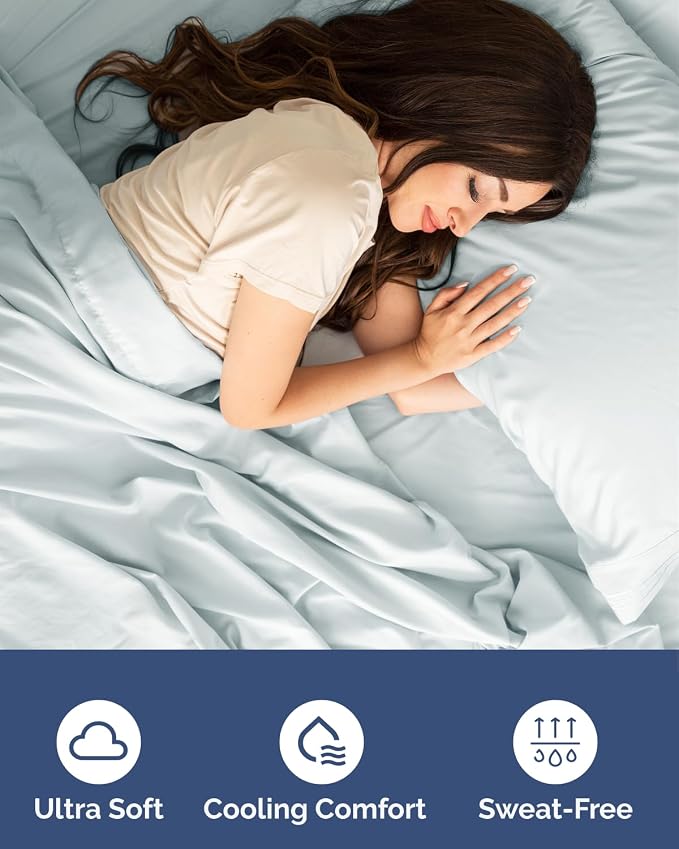 Extra Deep Flex Top Split Head King Fitted Sheet Only - Ice Blue | Easily Fits 18 inch to 24 inch Mattress, Soft, Wrinkle Free, Breathable & Comfy, Extra Deep Pockets Hotel Luxury Fitted Sheet