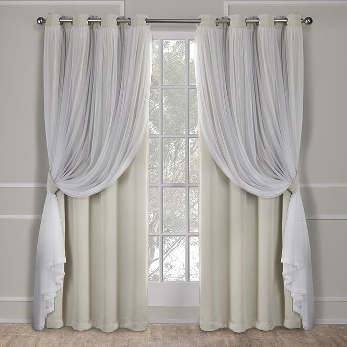 TOWN & COUNTRY LUXE Talia Double Layer Indoor Curtains, Sheer and Room Darkening Blackout, Grommet Top, Energy Efficient, 2-Pack Set, 52"x108", Sand