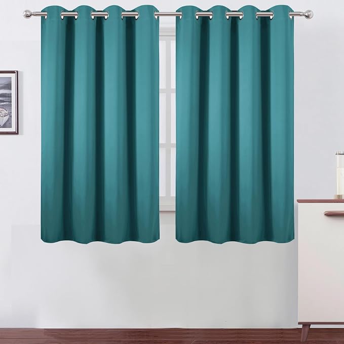 Blackout Curtains 66 x 54 Inch Long Sea Teal Curtains Set of 2 Panels Room Darkening Curtains for Bedroom and Living Room