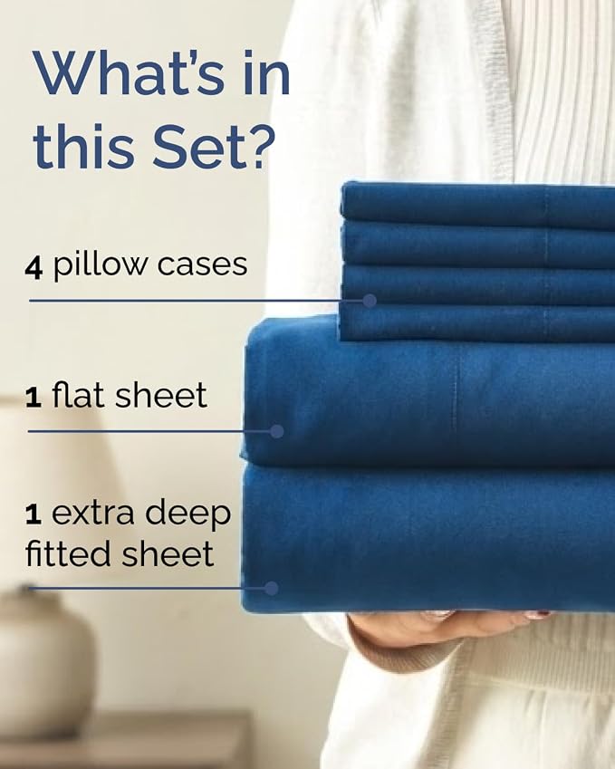 Cal King 6 Piece Bed Sheet Set - Breathable & Cooling Sheets - Dark Blue | Ultra-Soft Hotel Luxury Bedding Set with 8-16 Inch Deep Pockets, 1 Flat & 1 Fitted Sheet & 4 Pillowcases, Wrinkle & Fade Free