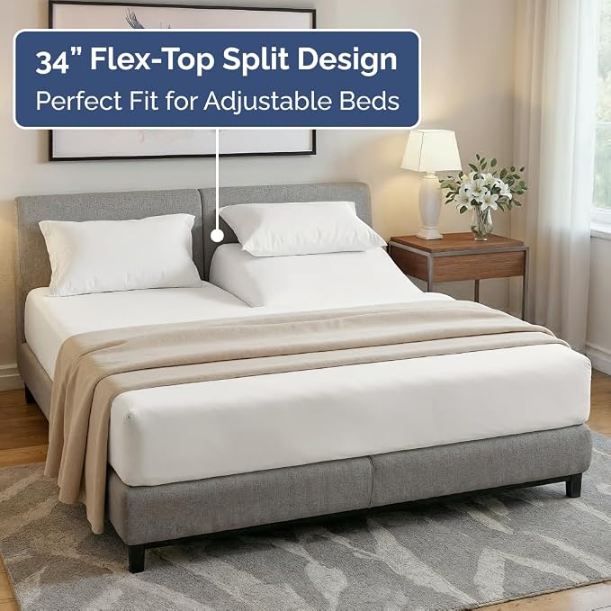Flex Top Split Head King 4 Piece Sheet Set - Soft & Cooling - Antique White | Cooling Bed Sheets Set, Hotel Luxury Bedding for Women & Men with Deep Pockets, Wrinkle Free & Fade Resistant, Oeko-Tex