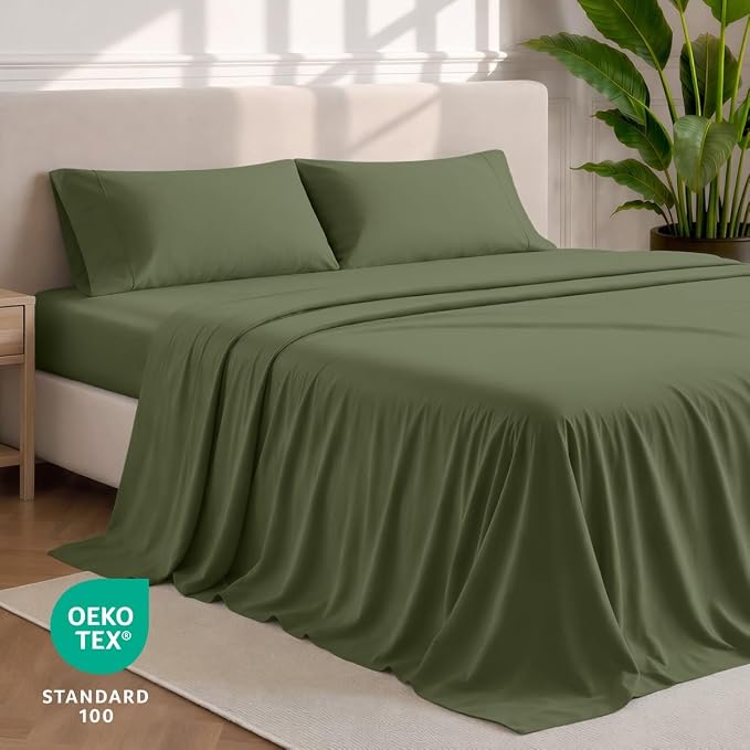 Bare Home Queen Sheet Set - 1800 Ultra-Soft (Queen, Cypress) | Deep Pockets 6 to 15 Inches, Breathable, Hypoallergenic, Hotel Luxury, Easy Fit, Soft, All-Season