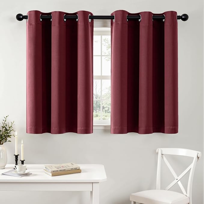 MIULEE Christmas Blackout Curtains for Bedroom 2 Panel 40"x36" Burgundy Red | Thermal Insulated, Living Room Darkening Grommet Drapes, Noise Reducing, Light Blocking Window Treatments
