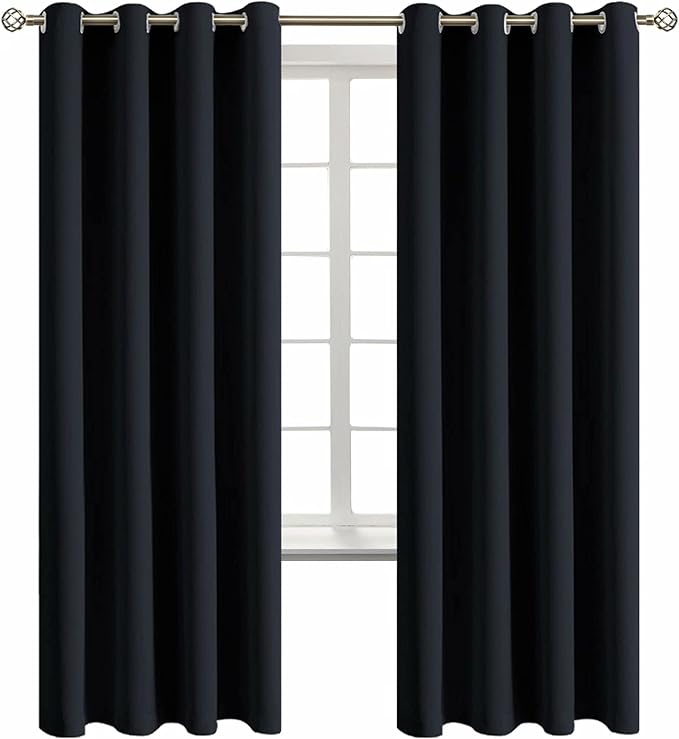 BGment Black Blackout Curtains for Bedroom 72 Inch Long - 2 Panels | Grommet Top, Black Out, Room Darkening, Sunblock, Thermal Insulated, Window Drapes for Kids Boys Room, 52x72 Inch