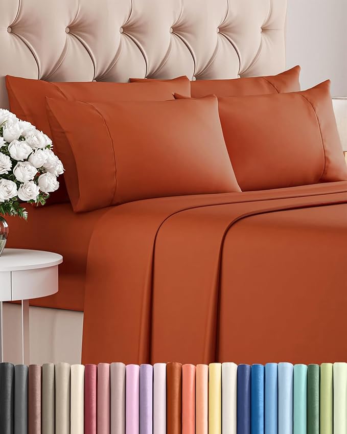 Cal King 6 Piece Bed Sheet Set - Breathable & Cooling Sheets - Terracotta | Ultra-Soft Hotel Luxury Bedding Set with 8-16 Inch Deep Pockets, 1 Flat & 1 Fitted Sheet & 4 Pillowcases, Wrinkle & Fade Free
