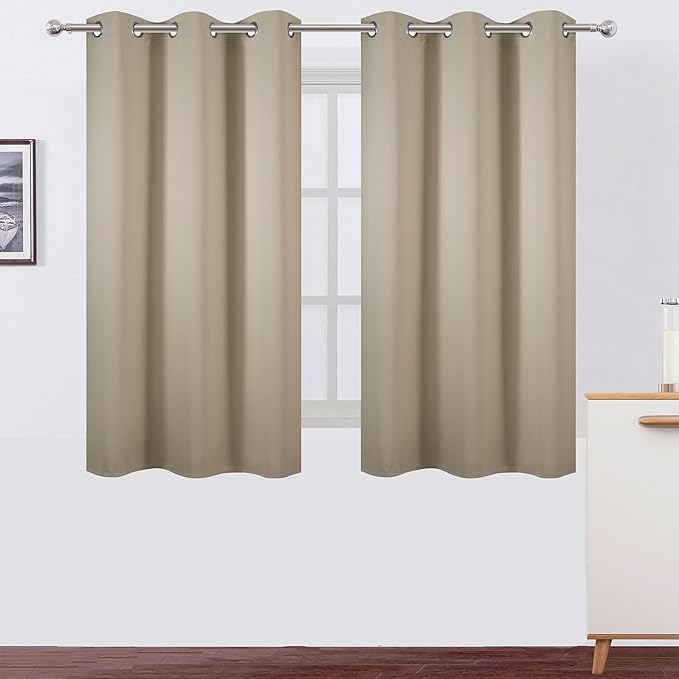 Beige Blackout Curtains 42 x 54 Inch Length Set of 2 Panels Grommet Bedroom Curtains for Living Room