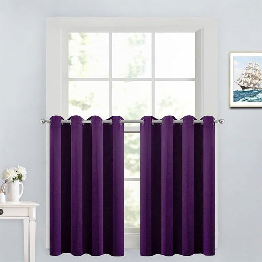Yakamok Purple Room Darkening Window Curtains 52x36 Inch for Kitchen | Grommet,Thermal Insulated ,Blackout Curtains Drapes,Blocks some light adds privacy,Living room Bathroom,2 Panel Valance