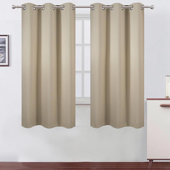 Blackout Curtains 40 x 63 inch/Beige Curtains Set of 2 Panels/Thermal Insulated Room Darkening Bedroom Curtains
