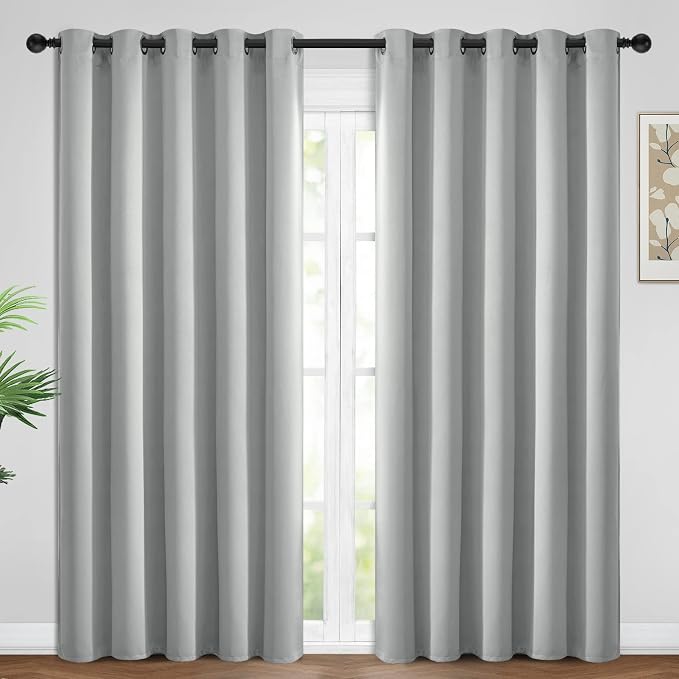 Yakamok Room Darkening Curtains 62x96 inch Length Light Grey-Living Room | 2 panels,grommet blackout window treatment,thermal insulated,light blocking drapes,privacy protection,bedroom dining room