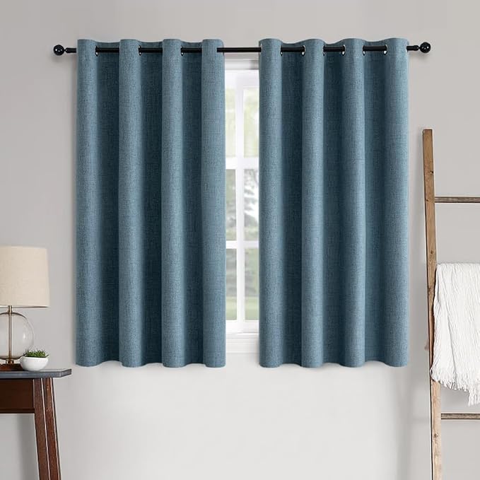 MIULEE 100% Blackout Linen Curtains for Bedroom 52x63 Inches Dusty Blue | Room Darkening, Light Blocking, Thermal Insulated, Grommet Top, Linen Textured, Window Curtains for Living Room, 2 Panels