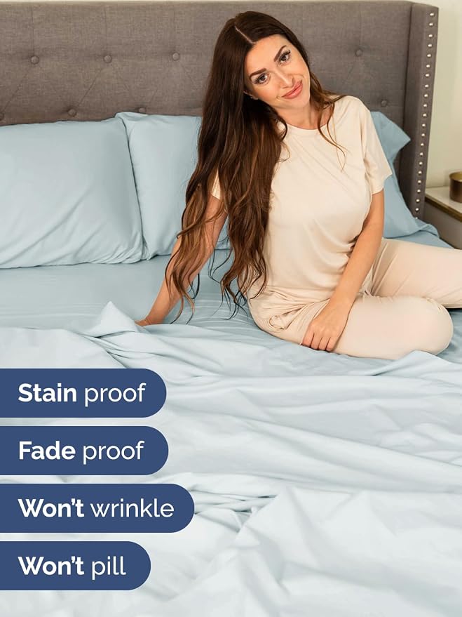 Extra Deep King Sheet Set - 6 Piece Breathable & Cooling Sheets - Ice Blue | Hotel Luxury Bed Sheets Set, Easy & Secure Fit, Ultra-Soft, Wrinkle & Fade Free, Comfy Sheets Set with Extra Deep Pockets