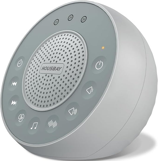 HOUSBAY Sound Machine White Noise for Sleeping, Gray | 31 Soothing Sounds, 5W Loud Stereo Sound, Auto-Off Timer, Adjustable Volume, Sleep Machine & Noise Canceling for Relaxation