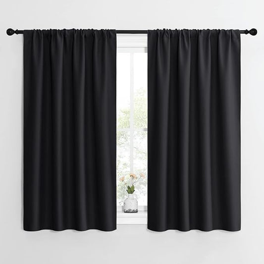 NICETOWN Black Blackout Curtains for Kitchen 42" Wide x 54" Long 2 Panels | Energy Smart Decoration Thermal Insulating Drapes Draperies for Small Window, Light Blocking Noise Reducing Home Decor