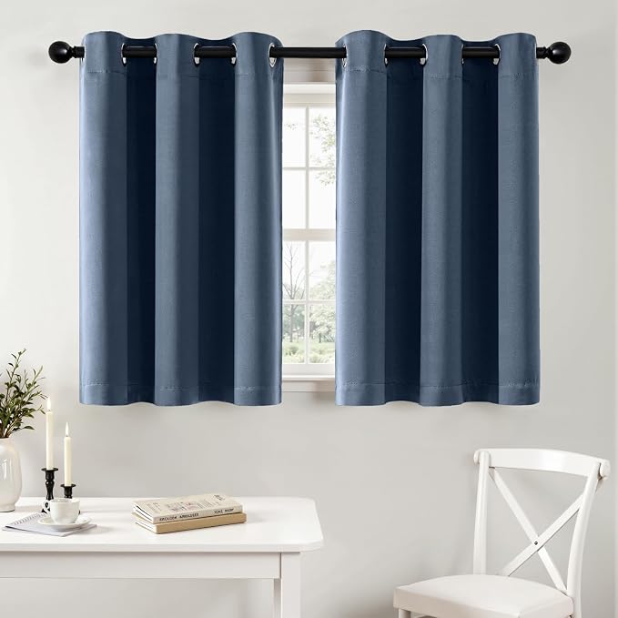 MIULEE Blackout Curtains for Bedroom 2 Panels 40 x 36 Inch Long Stone Blue | Thermal Insulated, Living Room Darkening Grommet Drapes, Noise Reducing, Light Blocking Window Treatments