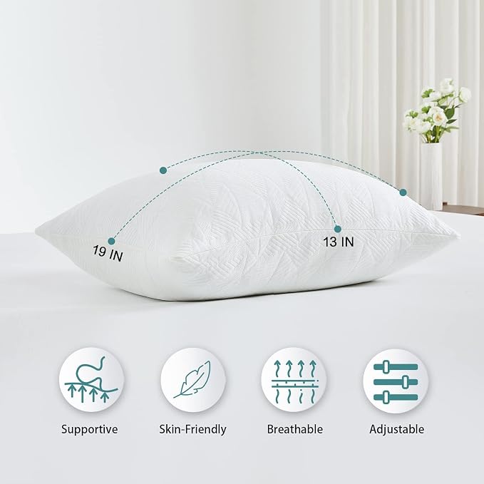 BETU Cooling Small Pillow for Travel & Camping, Adjustable Soft Support Pillow for Backpacking, Hiking Gear, Airplane, Breathable Shredded Memory Foam Pillows for Sleeping with Washable Cover