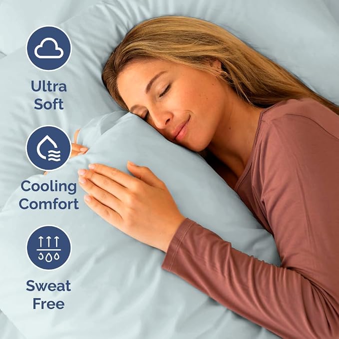 Short Queen Size 4 Piece Bed Sheet Set - RV Short Queen Sheets - Ice Blue | Ultra-Soft, Breathable & Cooling Bed Sheets Set with Deep Pockets, Hotel Luxury Bedding for Women & Men, Wrinkle & Fade Free