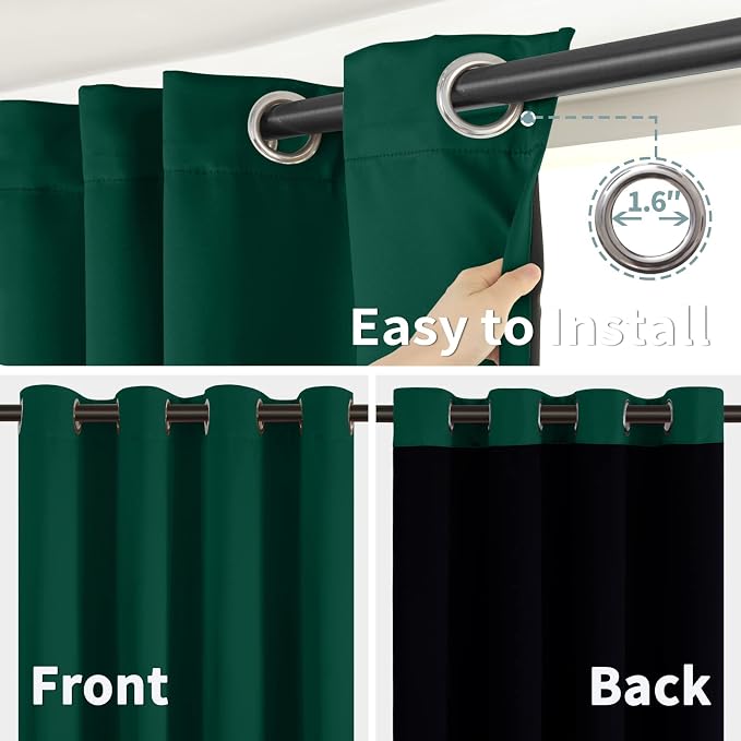 BGment Thermal Insulated 100% Blackout Curtains 72 Inch Length 2 Panels, Total Light Blocking Curtains for Bedroom, Grommet Window Drapes with Thick Black Liner, 52 Inch Wide Each Panel, Emerald