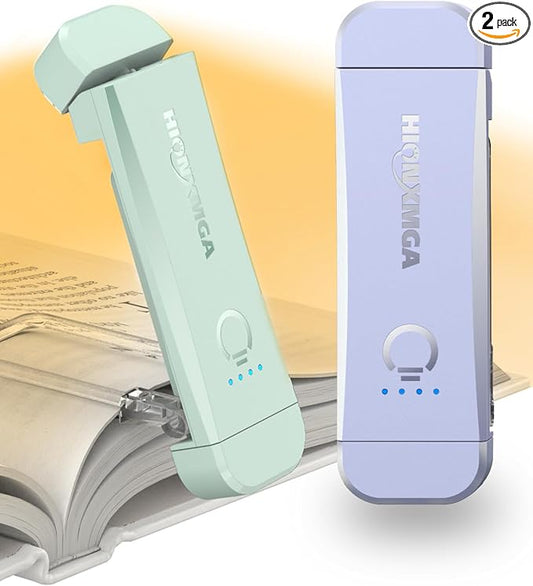2-Pack,Rechargeable Book Lights for Reading in Bed,Mint+Light Lilac | 3 Amber Colors,Stepless Dimming,Eye-Caring Mode,Up to 100H Runtime,USB Charging,Women Book Lovers,Christmas,Book Accessories